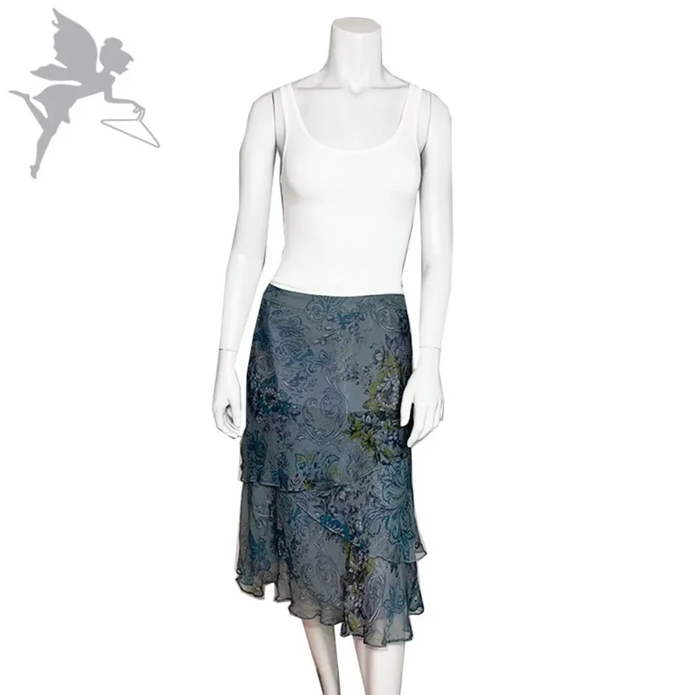 NWT Kate Hill floral watercolour print silk tiered skirt